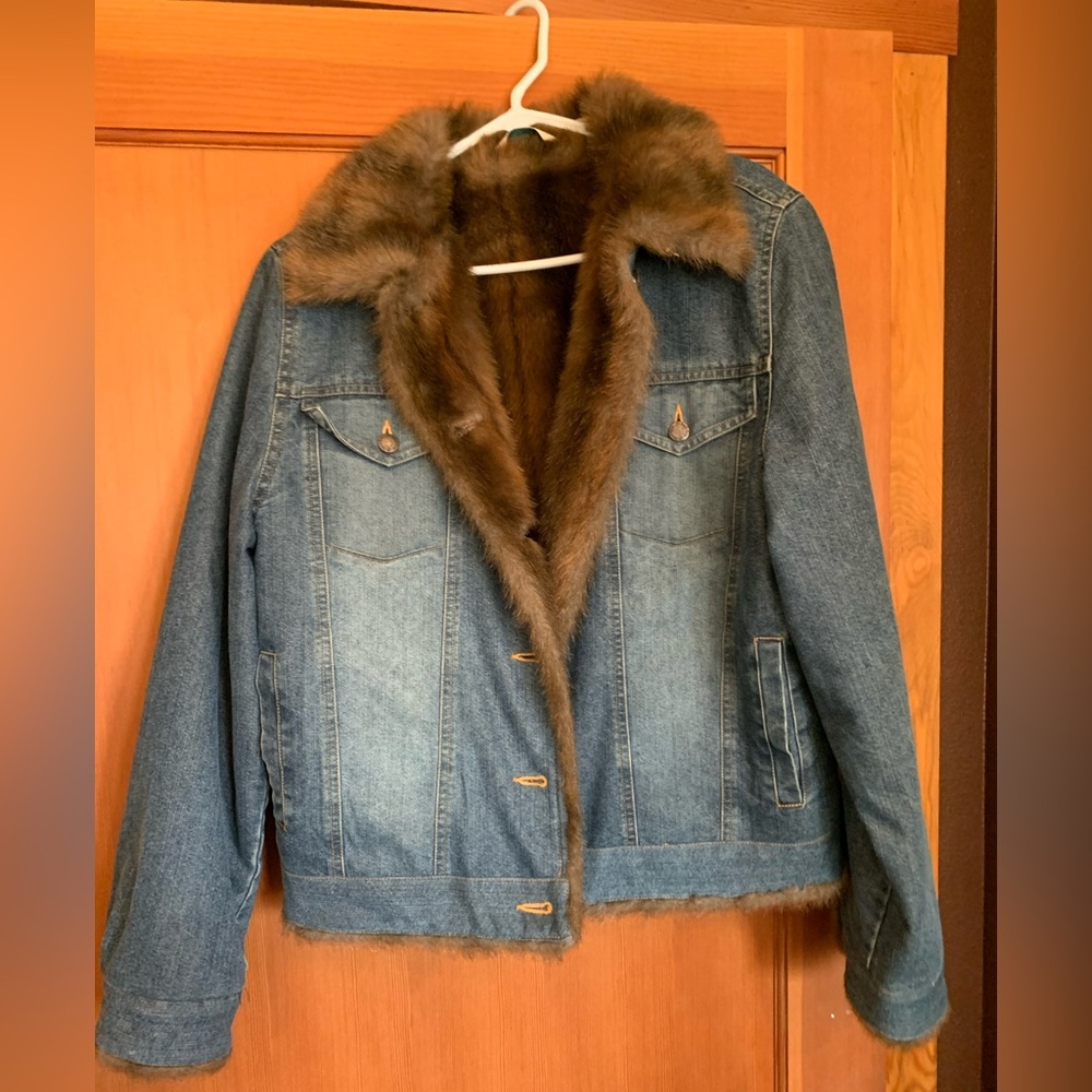 St John’s Bay denim and faux fur jacket.